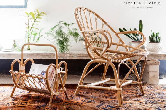 LOGO tiretta living - mueble de caña artesanal - silla pera y revistero vintage kinfolk alfombra retro